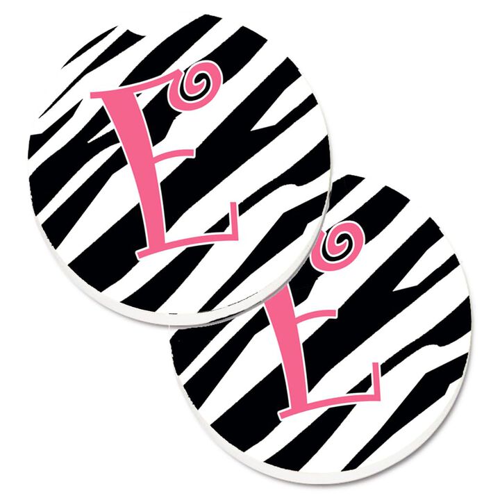 Caroline's Treasures Monogram Initial E Zebra Stripe & Pink Set of 2 Cup Holder Car Coasters CJ1037-ECARC, 2.56, Multicolor