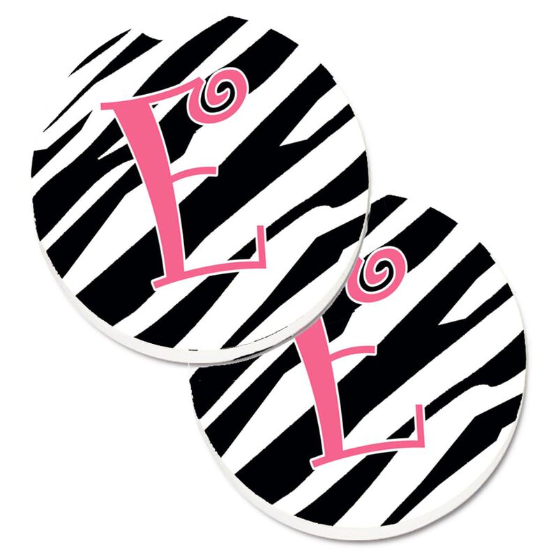 Caroline's Treasures Monogram Initial E Zebra Stripe & Pink Set of 2 Cup Holder Car Coasters CJ1037-ECARC, 2.56, Multicolor