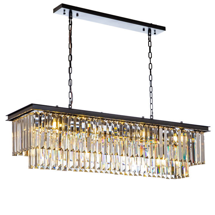 12-Light Modern Fringe Crystal Chandelier for Dining Room with Crystal Accents