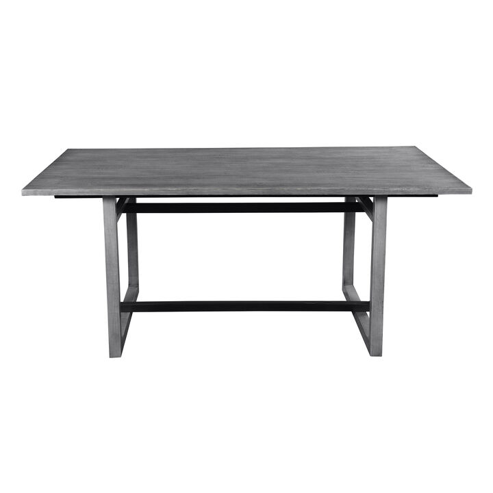 St Tropez Dining Table, 72 Inch Rectangular Mango Wood Top with Iron Trestle Base, 6 Seater, Gray and Black
