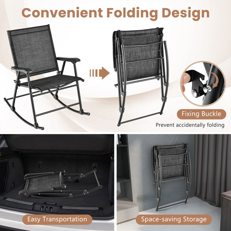 Folding Rocking Chair with Breathable Seat Fabric Set of 2