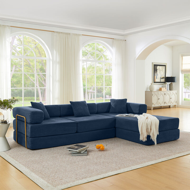 Merax Convertible Modular Corduroy Sectional Sofa Bed image number 1