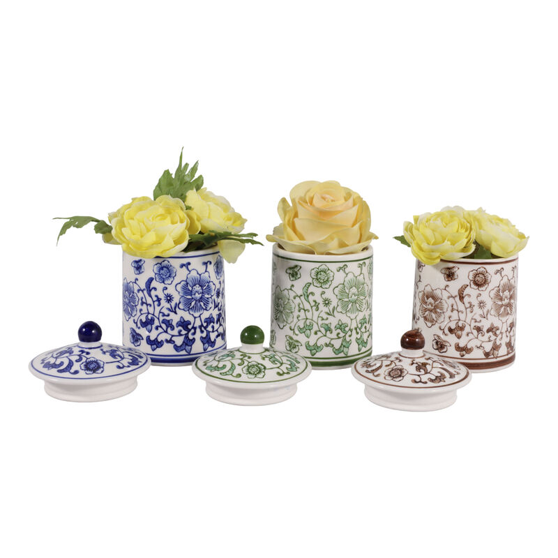 S/3 6" Chinoiserie Ceramic Jar image number 1