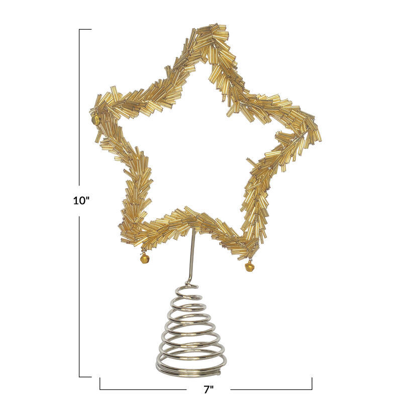 Glass Beaded Star Tree Topper with Iron Accents and Jingle Bells image number 1