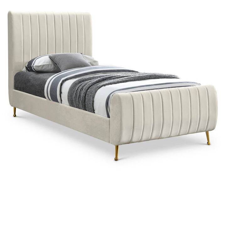 Meridian Furniture Zara Cream Velvet Twin Bed