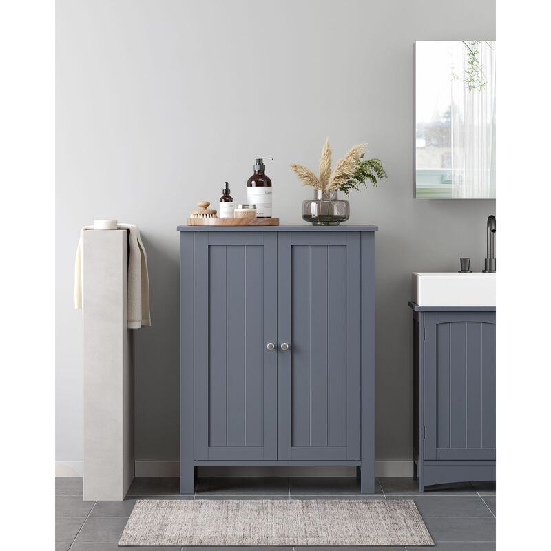 Bathroom Floor Storage Cabinet with Double Door Adjustable Shelf
