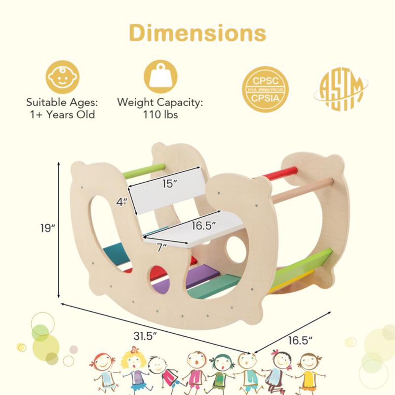 Hivvago 2-in-1 Rocking Horse Arch for Kids Montessori Climbing Toys with Arch Climber