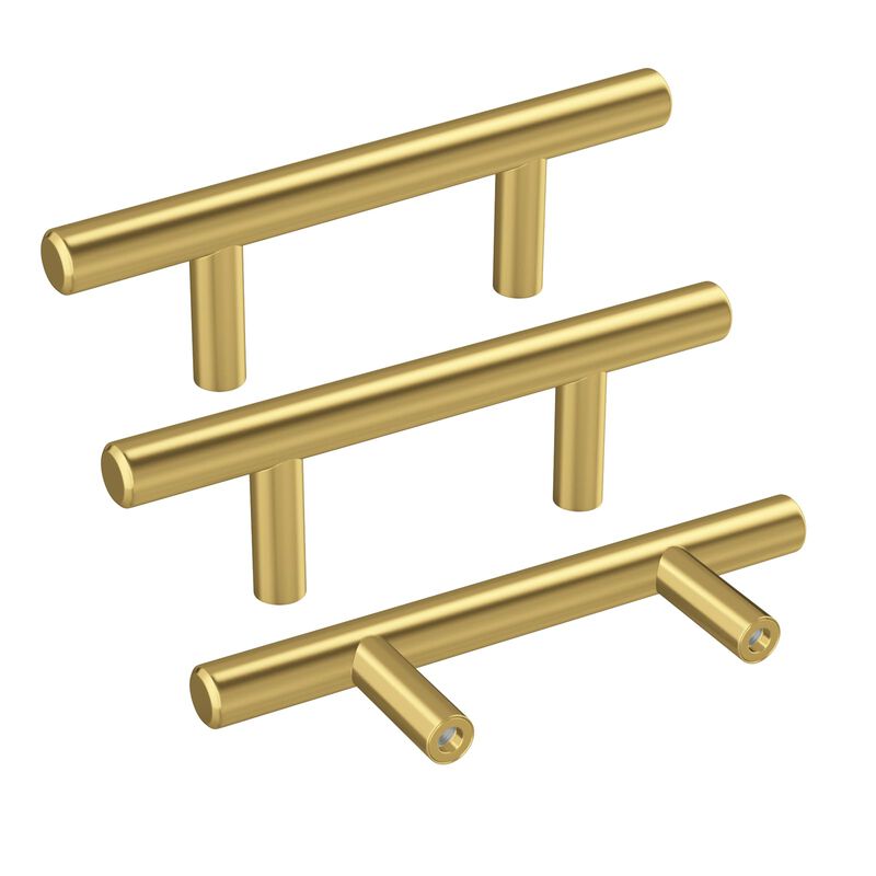 Haidms 10 Pack Brushed Brass Kitchen Cabinet Pulls, 2-1/2 Inch Hole Centers Cabinet Hardware Euro T Bar Handles Dresser Pulls