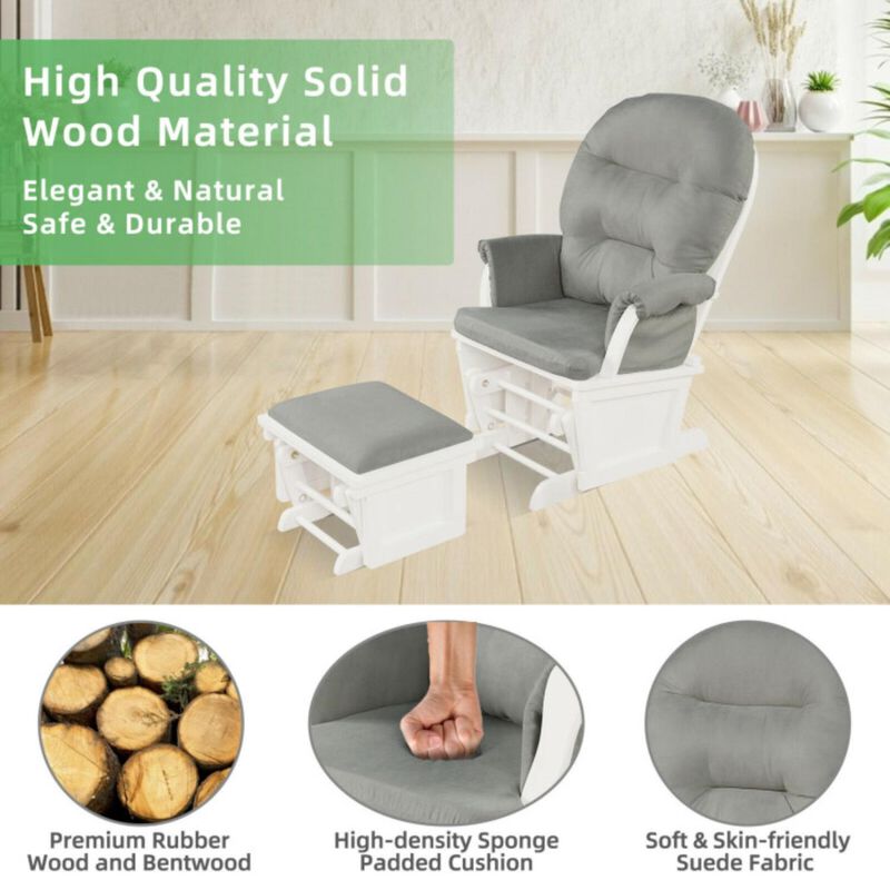 Hivvago Wood Baby Glider and Ottoman Cushion Set with Padded Armrests for Nursing