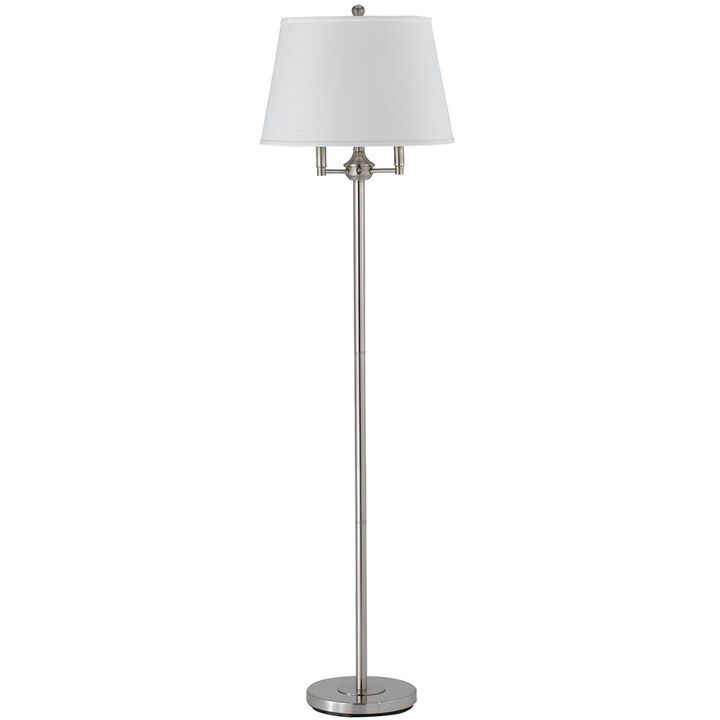 Metal Floor Lamp with Tapered Drum Shade and Stalk Support, Silver - Benzara