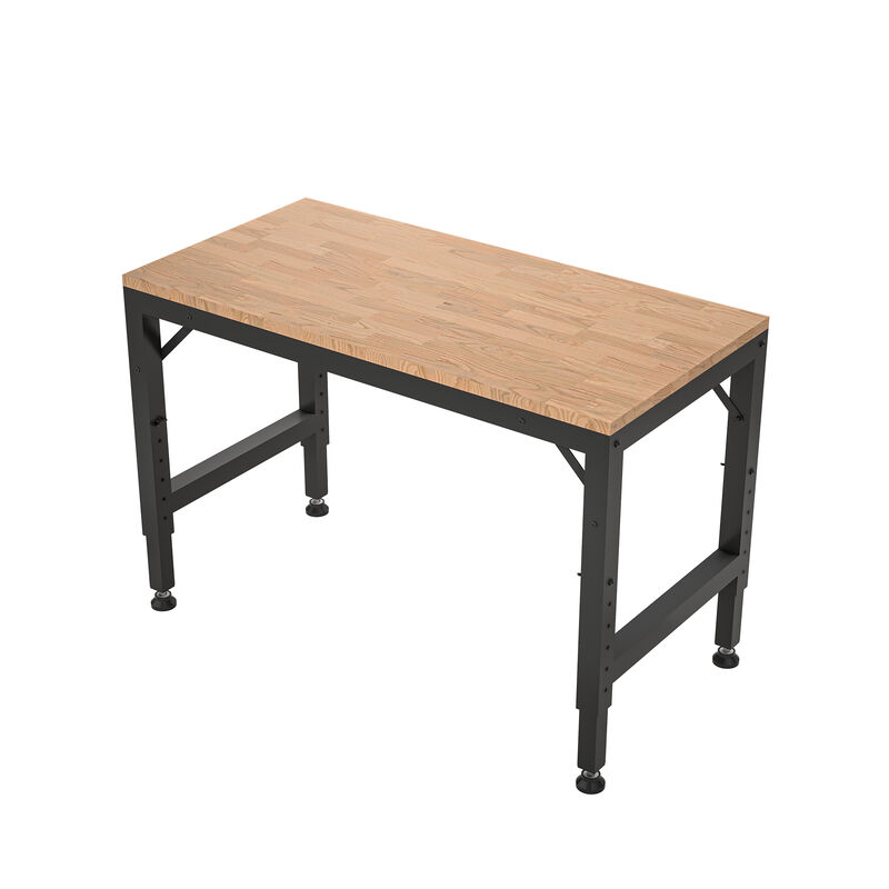 Industrial Adjustable Workbench, Rubber Wood Shop Table with Rubber Pads image number 3