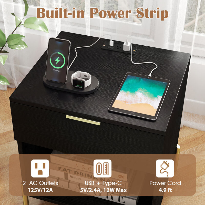 Modern Bedside Table with Built-In Charging Station and Storage image number 5