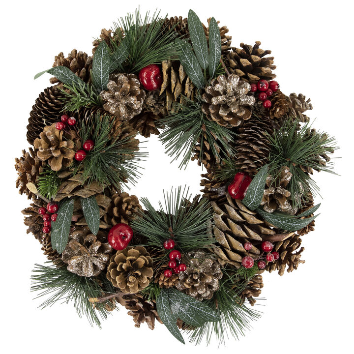 Green Mixed Foliage and Apple Artificial Christmas Wreath  13.75-Inch  Unlit