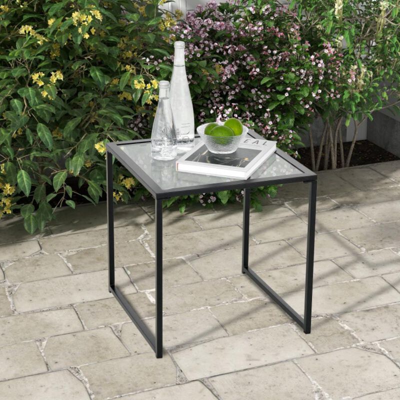 Hivvago Tempered Glass Side Table with Metal Frame for Indoor and Outdoor