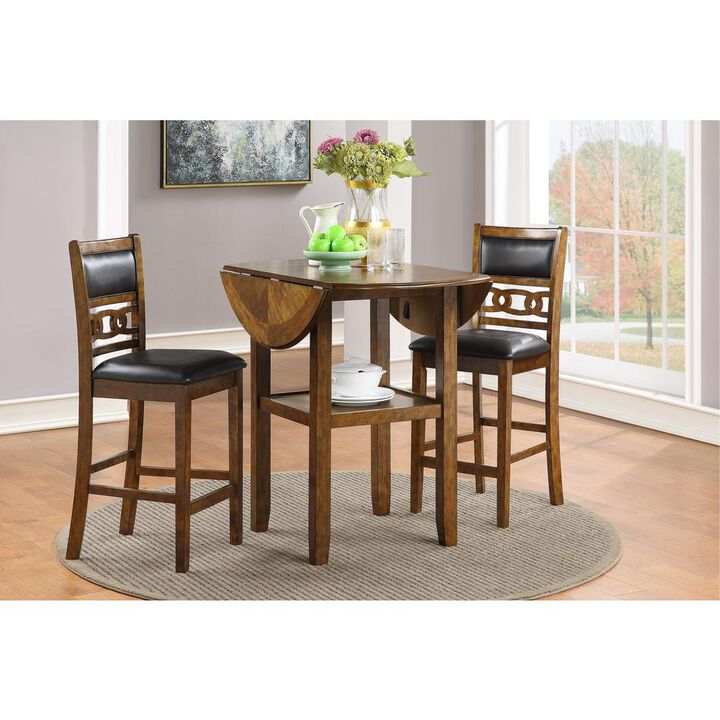 New Classic Furniture Furniture Gia Solid Wood Counter Drop Leaf Table 2 Chairs in Brown