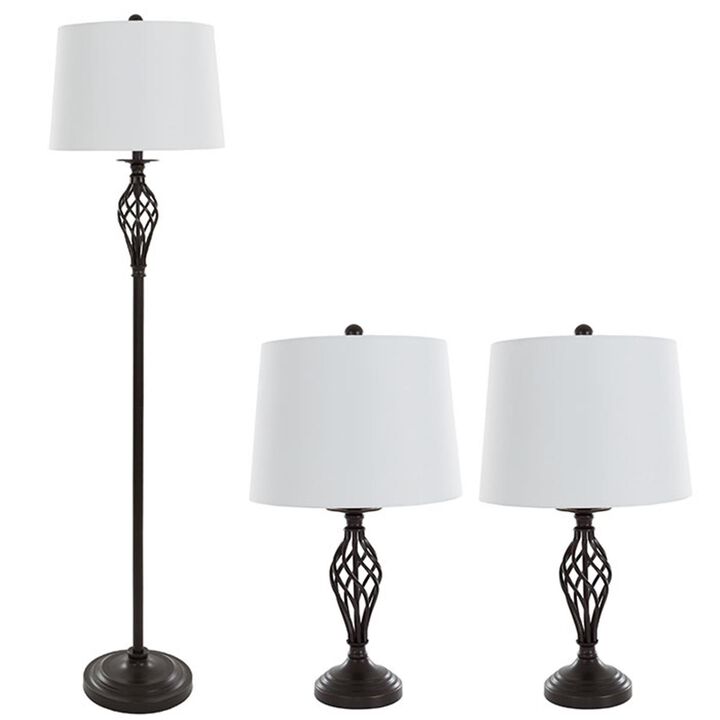 Lavish Home  Spiral Cage Design Table & Floor Lamp  Set of 3