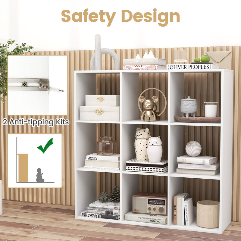 9 Cube Bookshelf with Back Guardrail for Living Room Bedroom