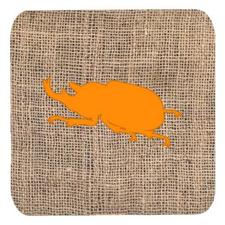 Caroline's Treasures BB1064-BL-OR-FC Beetle Burlap and Orange Foam Coasters (Set of 4), 3.5 H x 3.5 W, Multicolor