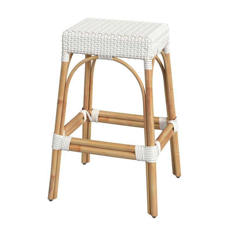 Butler Specialty Robias Rectangular Rattan 30 Bar Stool, Glossy White