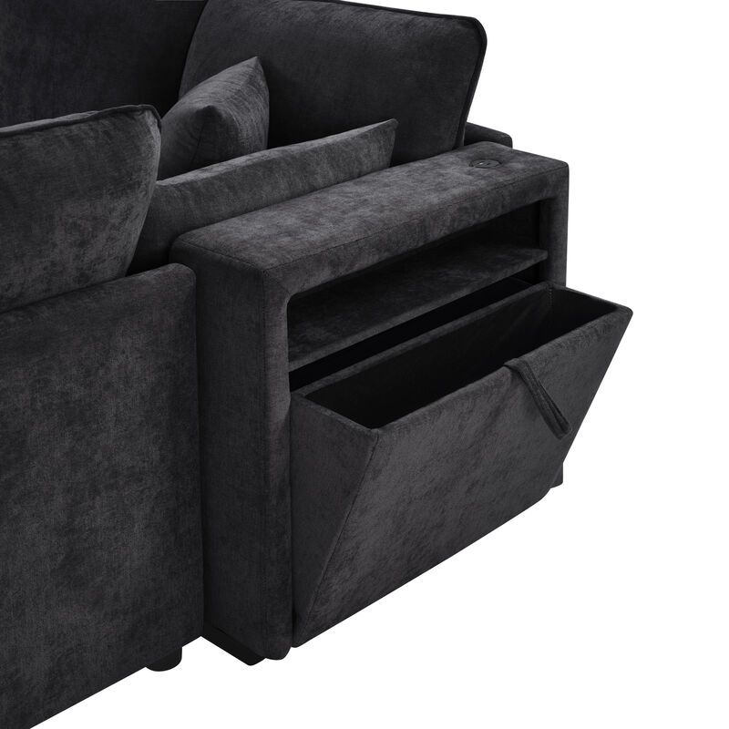 Merax Modular Chenille Sectional Sofa with Storage & USB Ports