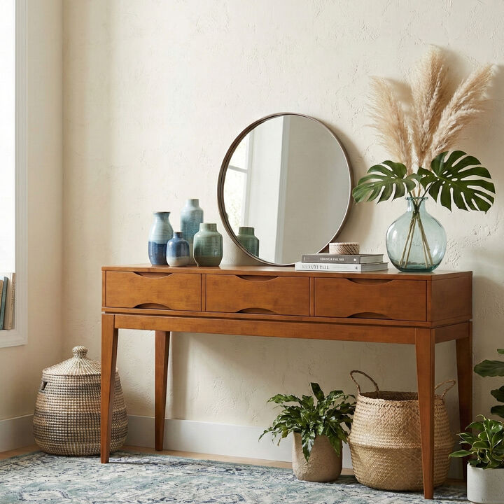 Harper 54 inch Wide Solid Wood Console Table, Tawny Brown Teak