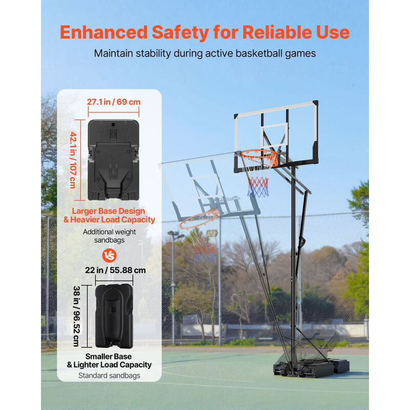Height Adjustable Basketball Goal with Portable Base, PC Backboard for Driveway and Poolside-Black image number 7