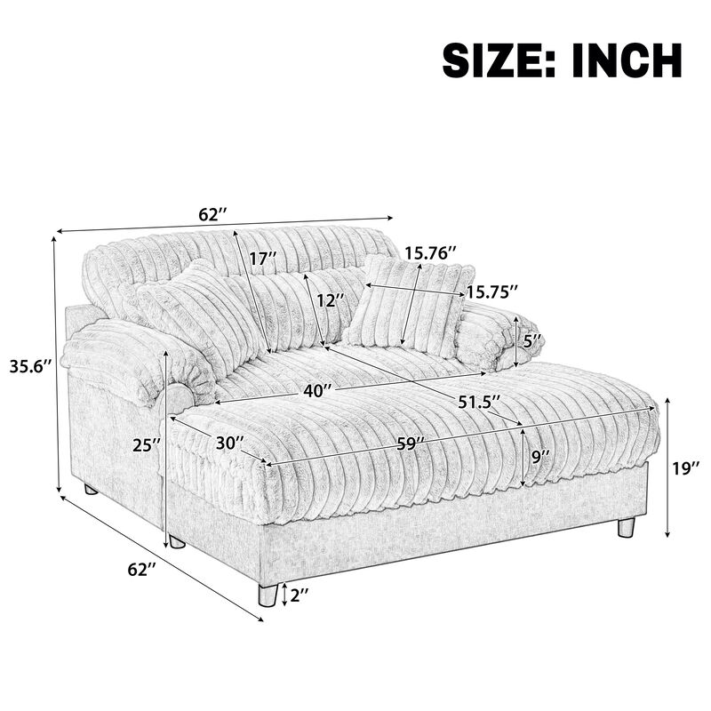 Whisen 62" Accent Chair with 2 Pillows, Faux Fur, Living Room image number 9