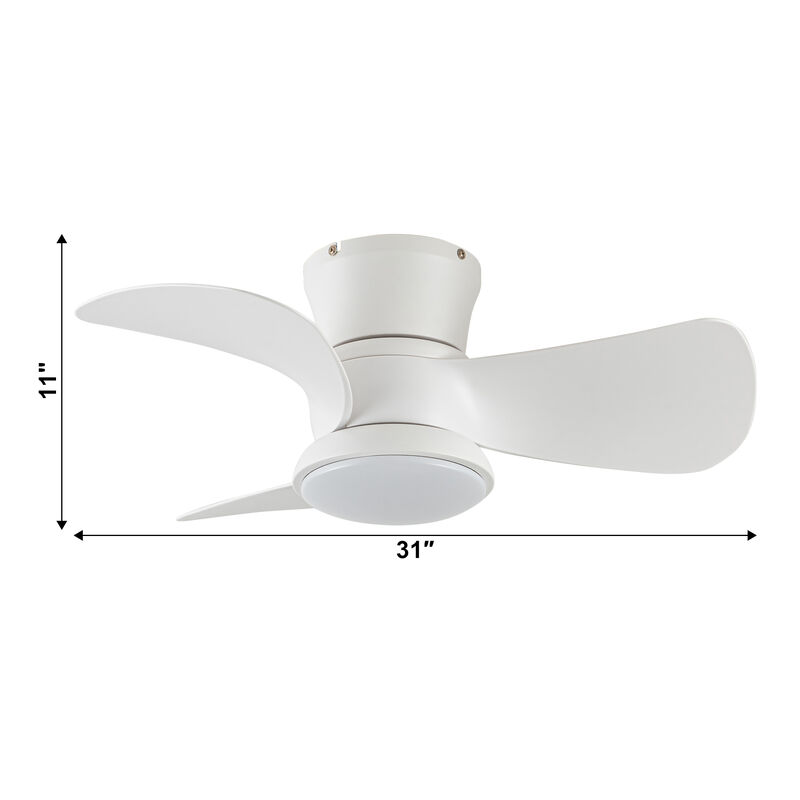31 in. Matte White Integrated LED Propeller Hugger Ceiling Fan with Light and Remote