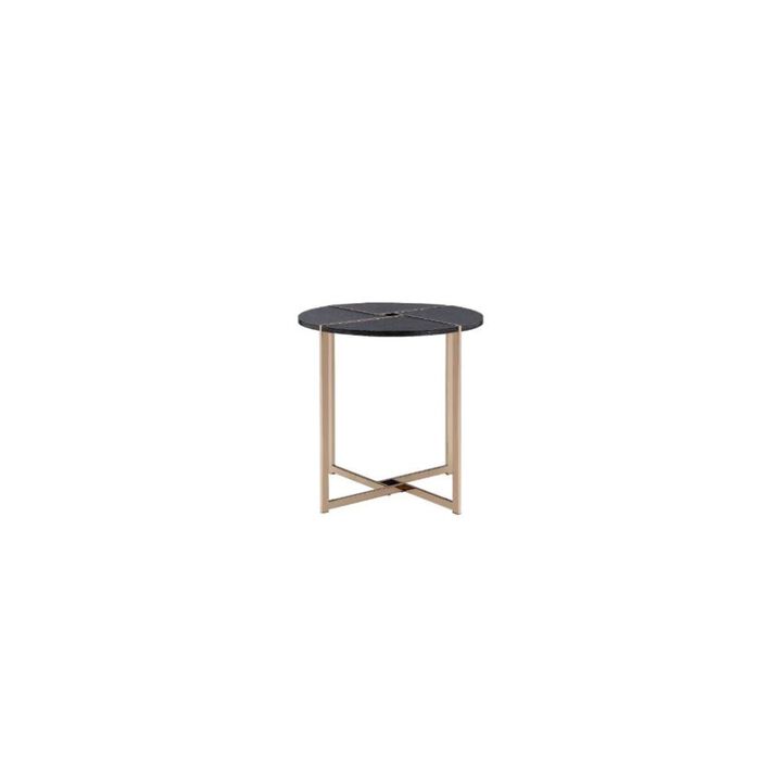 Homezia 24" Champagne And Black Manufactured Wood And Metal Round End Table