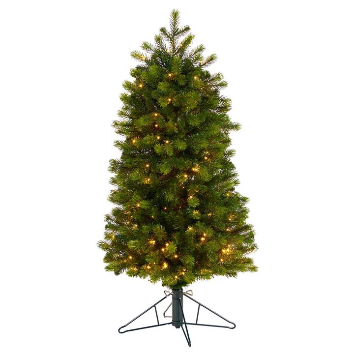 Nearly Natural 4-ft Slim Colorado Mountain Spruce Artificial Christmas Tree with 150 (Multifunction with Remote Control) Warm White Micro LED Lights and 360 Bendable Branches
