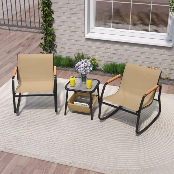 Hivvago 3 Piece Rocking Bistro Chairs and Side Table Set with Storage Bag