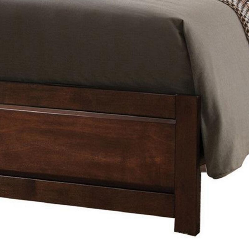 Raised Panel Design Wooden Eastern King Bed with Sleek Legs, Walnut Brown-Benzara