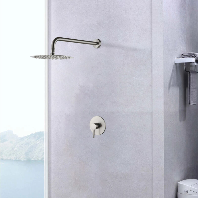 Wall Mounted Shower Faucet In Brushed Nickel (Valve Included)