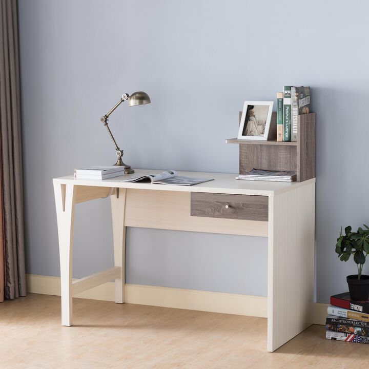 Ivory & Dark Taupe Home Office Computer Desk with Power Outlet & 2 USB Ports