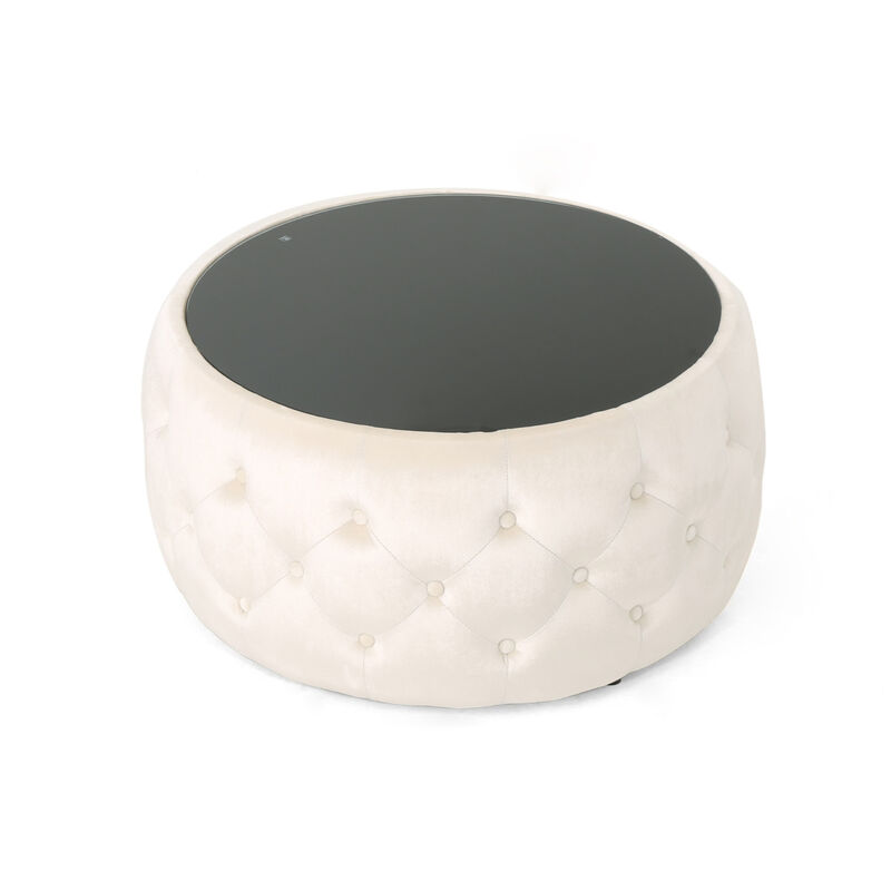 Streamdale Modern Glam Velvet Ottoman with Button-Tufted Stitch and Glass Top image number 0