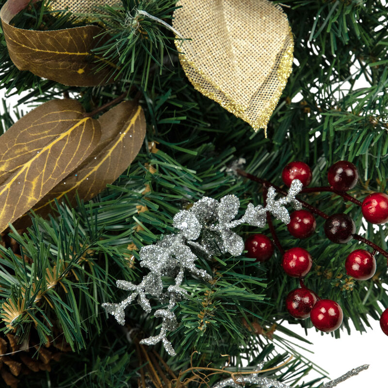 6' x 10" Mixed Pine with Poinsettias and Berries Christmas Garland  Unlit image number 3
