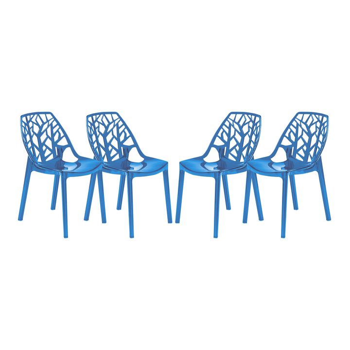 LeisureMod Cornelia Modern Spring Cut-Out Tree Design Stackable Plastic Dining Chair, Set of 4