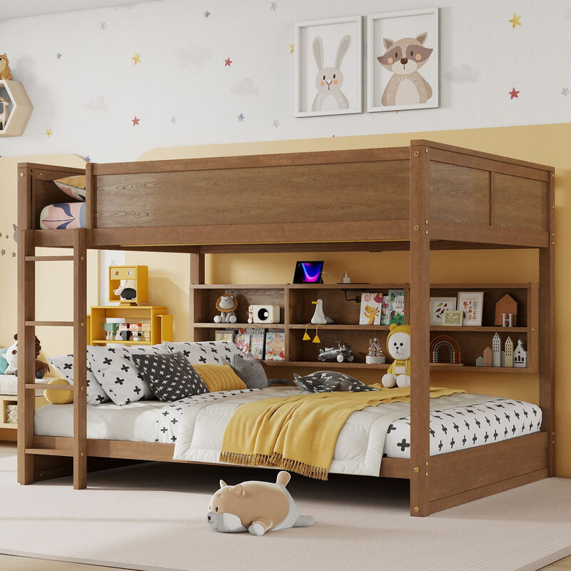 Whisen Queen Over Queen Bunk Bed with Built-in Storage Cabinets image number 2
