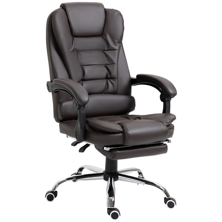 High Back Ergonomic Office Chair, PU Leather with Retractable Footrest, Padded Headrest and Armrest, Coffee