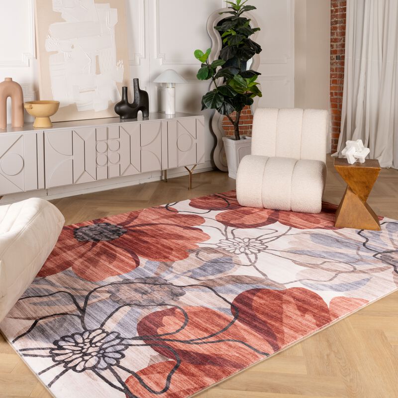 Rug Branch Sakura Modern Floral Red Beige Indoor Area Rug