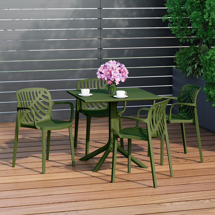 WestinTrends 5-Piece Outdoor Square Patio Dining Table Set with Stackable Patio Dining Chairs