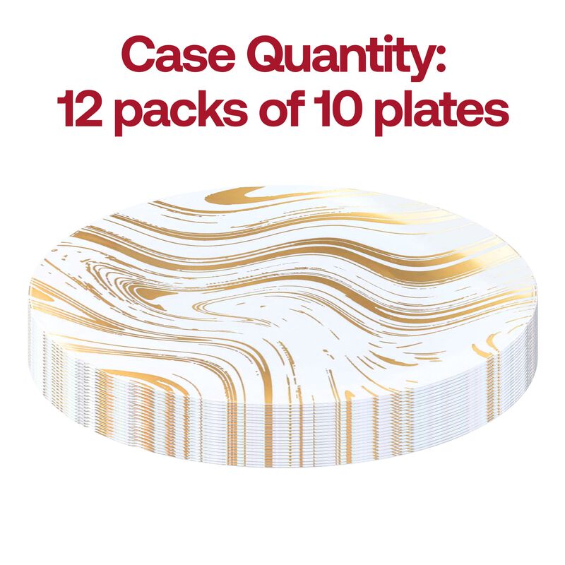 10.25" White with Gold Waves Plastic Dinner Plates (120 Plates) image number 3