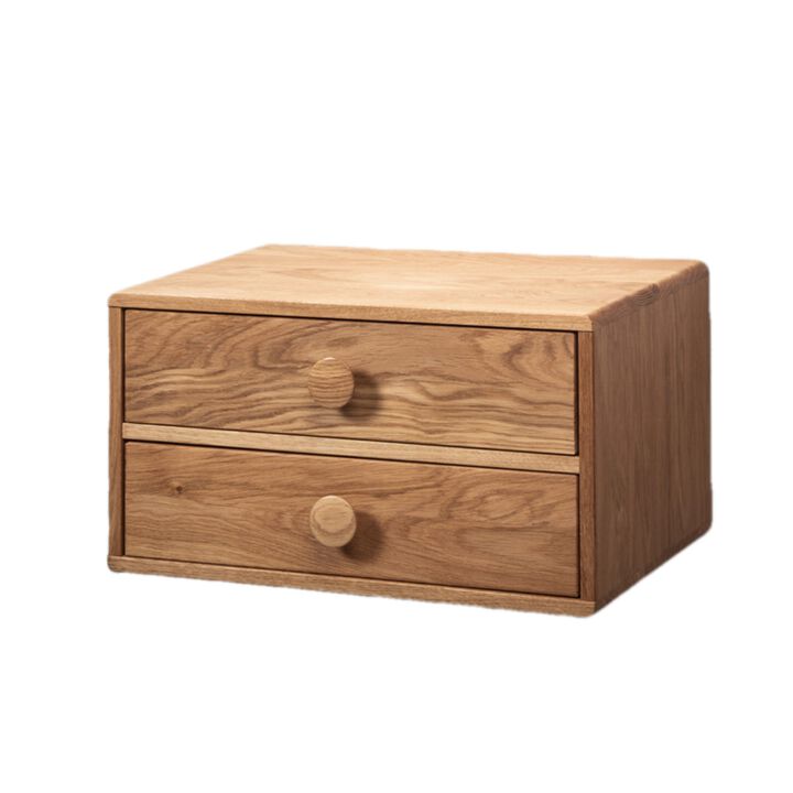 Floating Solid Unfinished Oak Hardwood Wall Mounted Side Table For Bedroom with Two Drawers