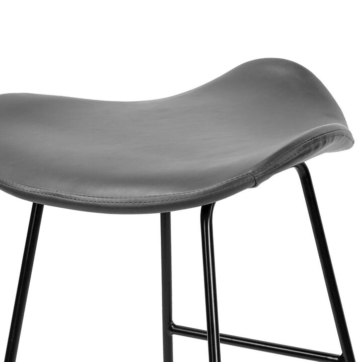 Glamour Home Set of 2 Aoi Gray Faux Leather Backless Bar Stool with Black Metal Legs