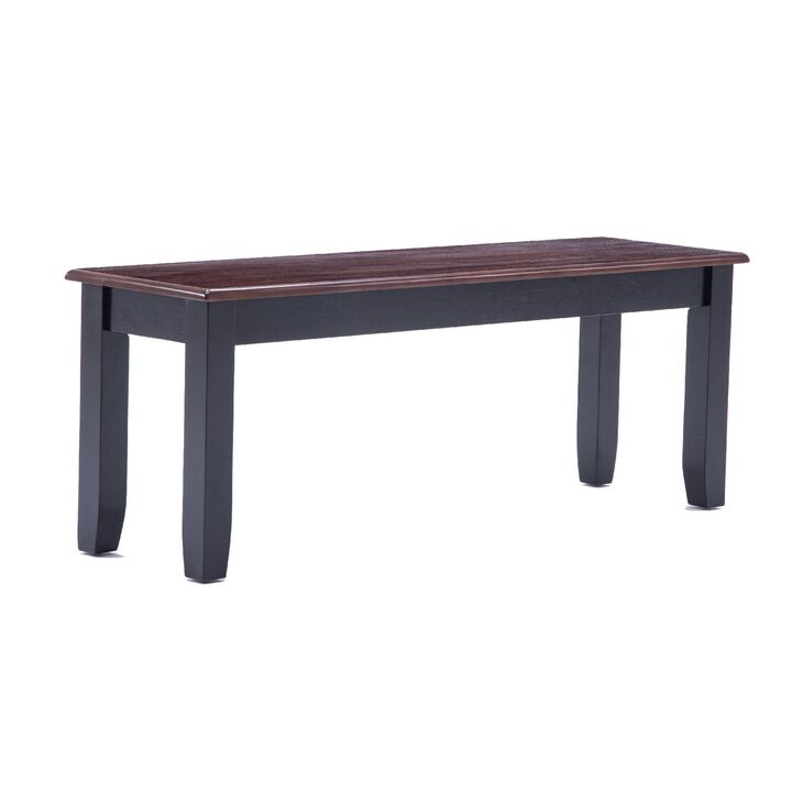 Zoy 48 Inch Wood Dining Bench, Cherry Brown Top, Classic Black Tapered Legs-Benzara