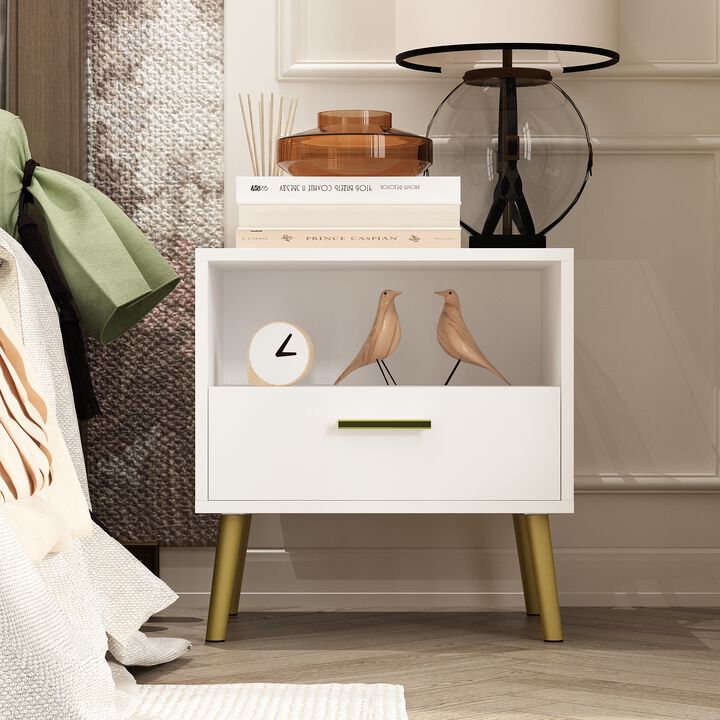 1-Drawer White Nightstand Storage Compartment Sofa Side End Table Bedside 20 in. H x 19.5 in. W x 15.6 in. D