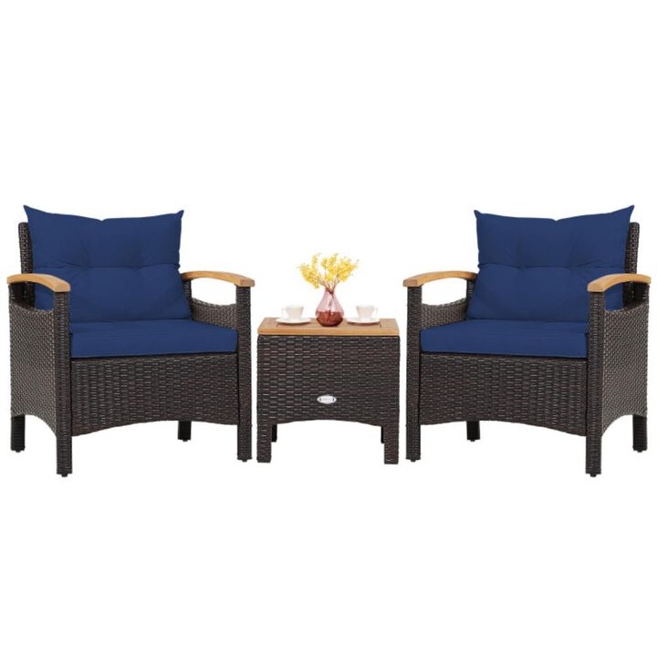 Hivvago 3 Pieces Patio Rattan Furniture Set with Removable Cushion