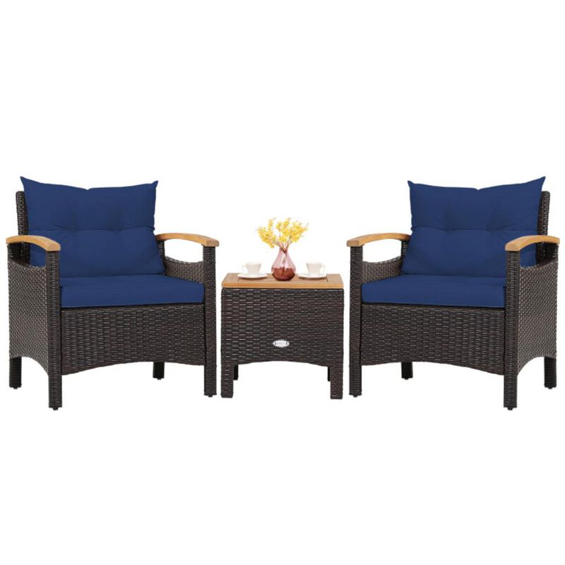 Hivvago 3 Pieces Patio Rattan Furniture Set with Removable Cushion