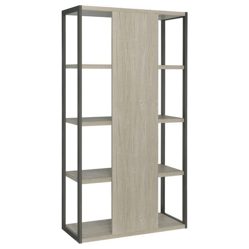 Dela 72 Inch Freestanding Bookcase, 4 Wooden Shelves, Whitewashed Gray