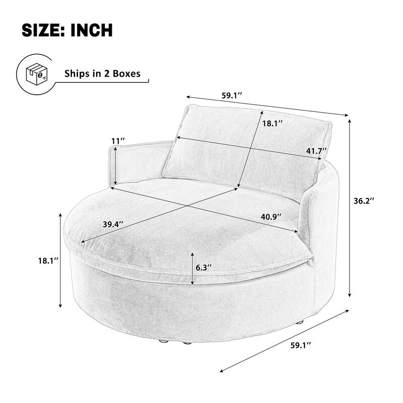 Merax 59" Round Circular Lounge Chair with Faux Rabbit Fur, 6.3" Thick Cushion image number 6